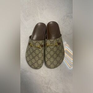 Gucci Beige Monogram Clogs